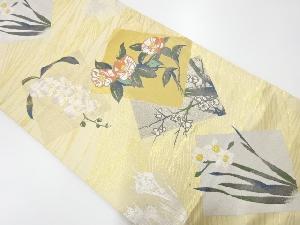 リサイクル　川島織物セルコン身装美術工芸営業本部製　色紙草花模様織出し袋帯